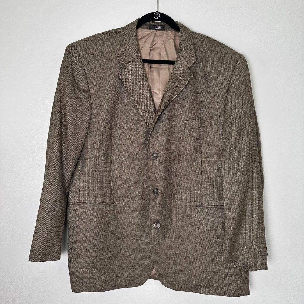 Stafford Sise-46R Mens Sport Coat Blazer Suit Jacket Brown Silk Wool